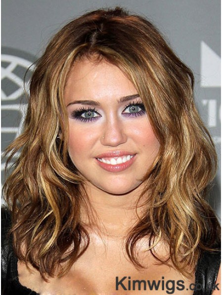 Synthetic Capless Brown Shoulder Wavy Miley Cyrus Hair Wigs