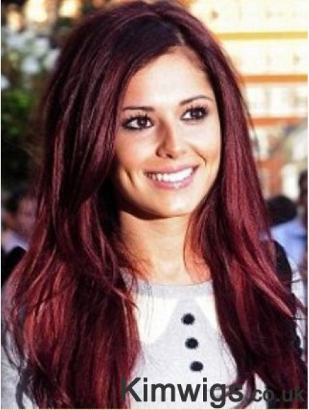 Cheryl Cole Style Wigs With Capless Red Color Straight Style