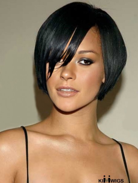 Black Straight With Bangs Lace Front 8 inch Ideal Rihanna Wigs