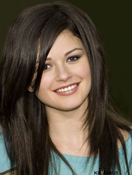 Top Black Long Straight 16 inch Layered Selena Gomez Wigs