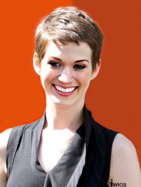 Brown Cropped Straight Boycuts Capless 4 inch Anne Hathaway Wigs