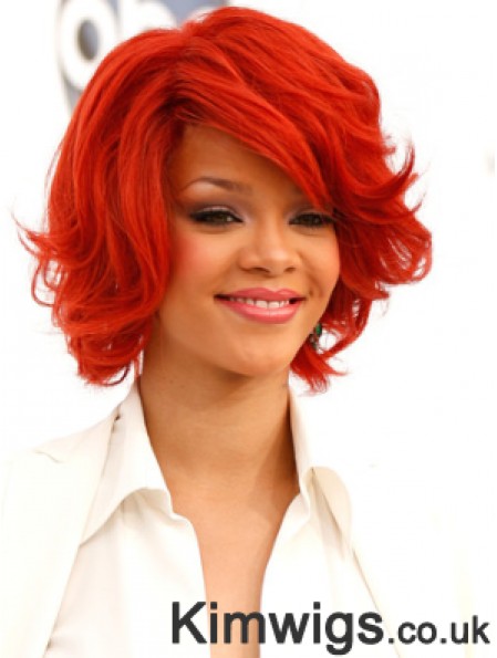 Red Wavy With Bangs 100% Hand-tied 12 inch Popular Rihanna Wigs