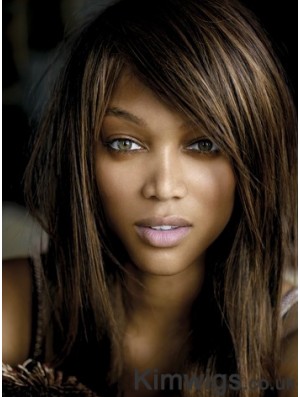 Brown Straight With Bangs Lace Front 16 inch Modern Tyra Banks Wigs