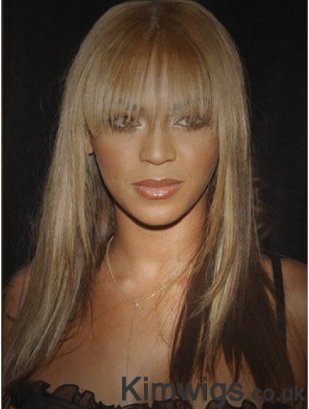 Brown Long Straight With Bangs Lace Front 16 inch Beyonce Wigs