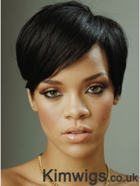 Black Straight With Bangs Lace Front 8 inch Designed Rihanna Wigs