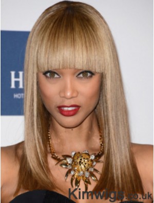 Blonde Straight With Bangs Lace Front 16 inch Natural Tyra Banks Wigs