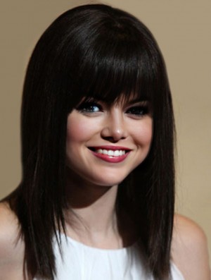 Hairstyles Black Shoulder Length Straight 12 inch With Bangs Selena Gomez Wigs