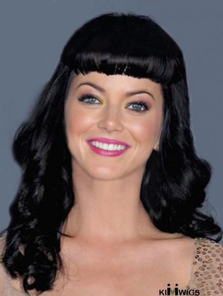 20 inch Style Black Long Wavy With Bangs Katy Perry Wigs