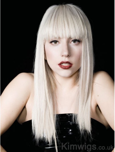 18 inch Cheapest Long Straight With Bangs Lady Gaga Wigs