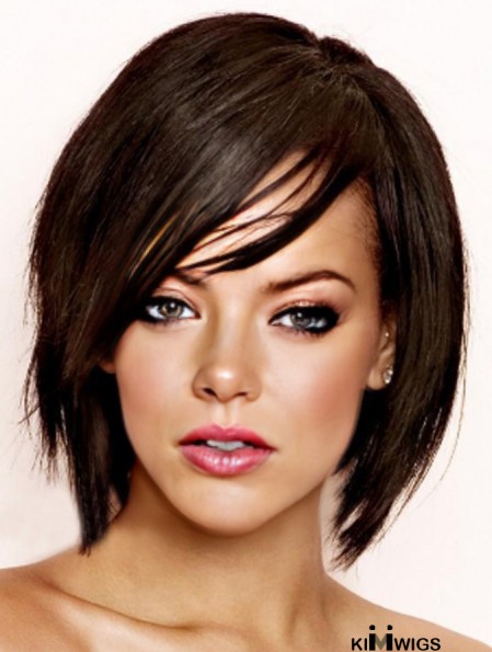 Black Straight With Bangs 100% Hand-tied 8 inch Soft Rihanna Wigs