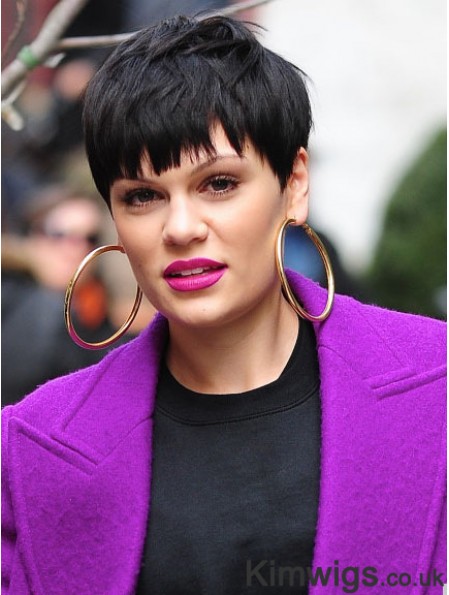 4.5 inch Best Black Cropped Straight Boycuts Jessie J Wigs