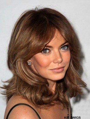 Shoulder Length Wavy Layered Lace Front Brown Ideal 14 inch Jaclyn Smith Wigs