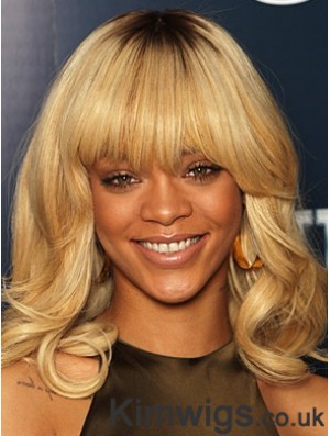 Blonde Wavy With Bangs Lace Front 14 inch Trendy Rihanna Wigs