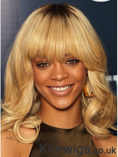 Blonde Wavy With Bangs Lace Front 14 inch Trendy Rihanna Wigs