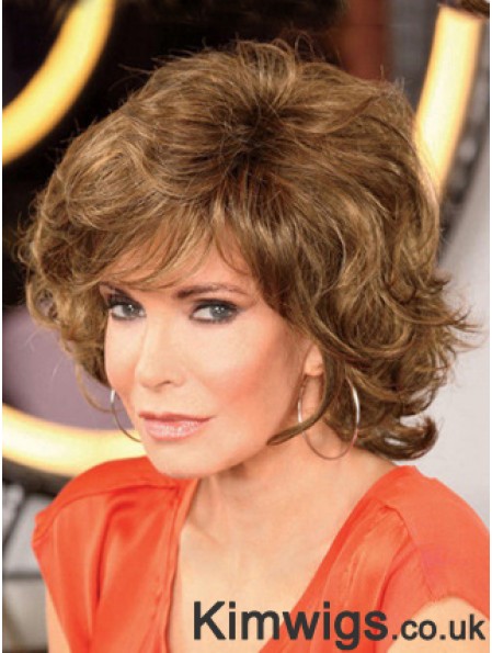 Chin Length Curly With Bangs Lace Front Brown Modern 12 inch Jaclyn Smith Wigs