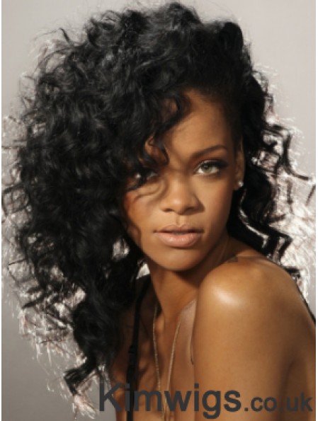 Black Curly Without Bangs Lace Front 16 inch New Rihanna Wigs