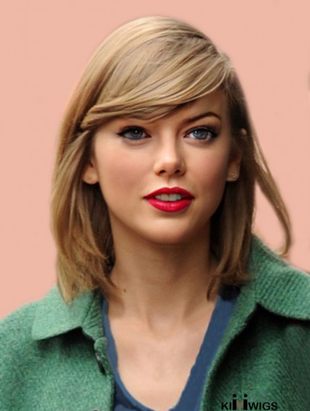 Capless With Bangs Straight Shoulder Length Blonde Cheap Taylor Swift Wigs