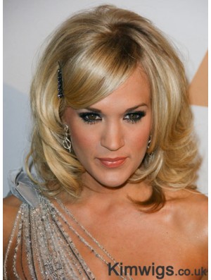 Cheap Blonde Shoulder Length Curly 16 inch Layered Carrie Underwood Wigs