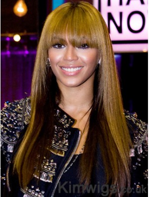 Brown Long Straight With Bangs Lace Front 20 inch Beyonce Wigs