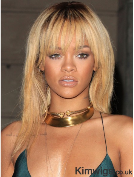 Blonde Straight With Bangs Lace Front 18 inch Good Rihanna Wigs