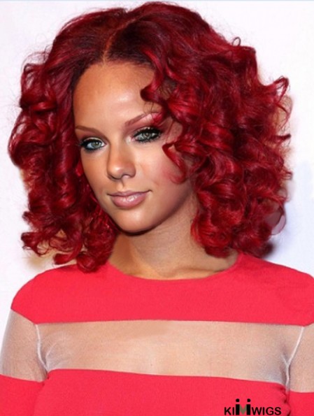 Red Curly Layered 100% Hand-tied 12 inch Discount Rihanna Wigs