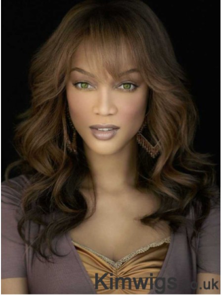 Brown Wavy With Bangs Lace Front 18 inch Good Tyra Banks Wigs