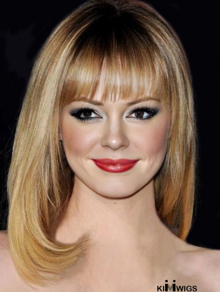 Synthetic Blonde Shoulder Straight With Bangs Emma Stone Wigs