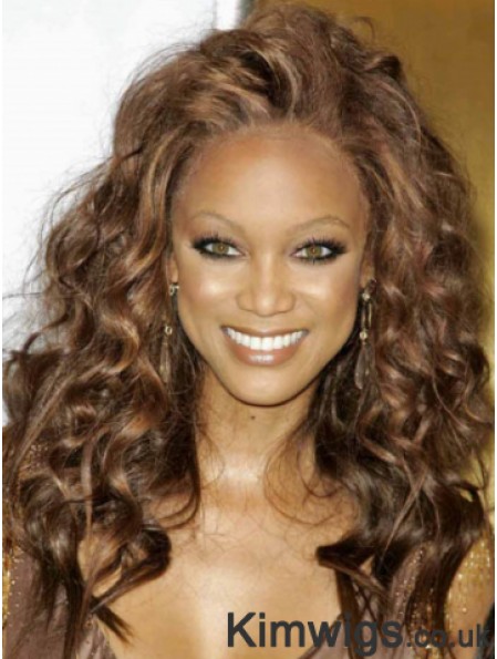 Brown Curly Without Bangs 100% Hand-tied 18 inch Flexibility Tyra Banks Wigs