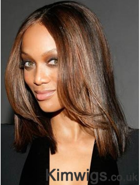 Auburn Straight Without Bangs 100% Hand-tied 14 inch Sleek Tyra Banks Wigs