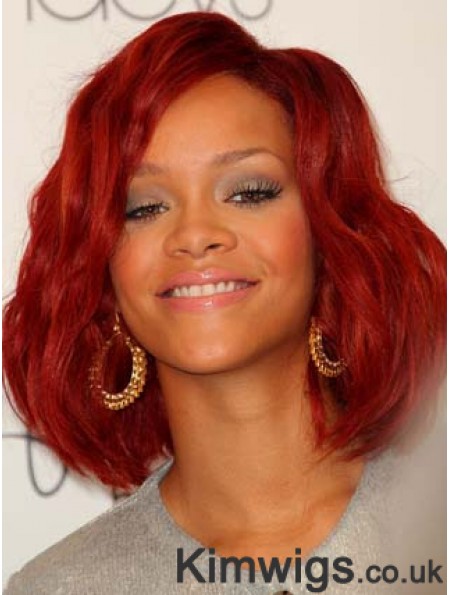 Red Wavy Without Bangs Lace Front 12 inch Stylish Rihanna Wigs