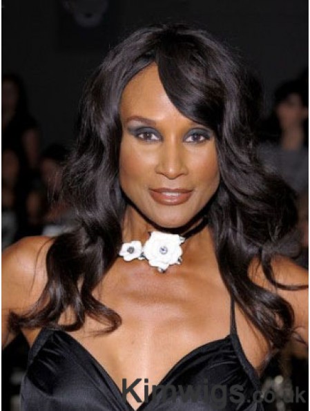 Black Long Wavy With Bangs Lace Front 18 inch Beverly Johnson Wigs