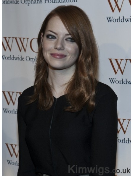 Incredible Brown Shoulder Length Wavy 16 inch Layered Emma Stone Wigs