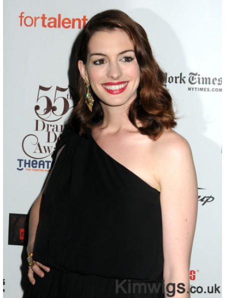 Auburn Shoulder Length Wavy Without Bangs Capless 16 inch Anne Hathaway Wigs
