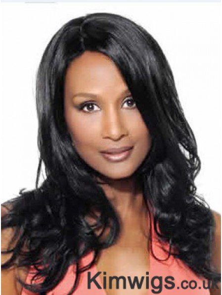 Black Long Wavy Without Bangs Lace Front 18 inch Beverly Johnson Wigs