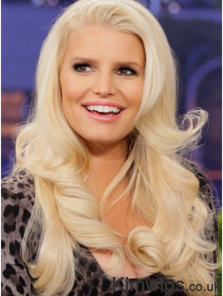 Wavy 100% Hand-tied Layered Long Blonde Affordable Jessica Simpson Wigs