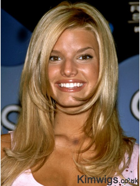 Wavy 100% Hand-tied Layered Long Blonde Cheap Jessica Simpson Wigs