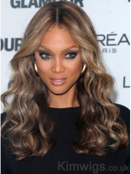 Brown Curly Without Bangs 100% Hand-tied 18 inch Amazing Tyra Banks Wigs