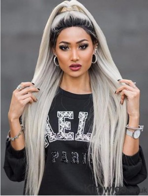 38 inch Lace Front Long Synthetic Grey Without Bangs Wigs