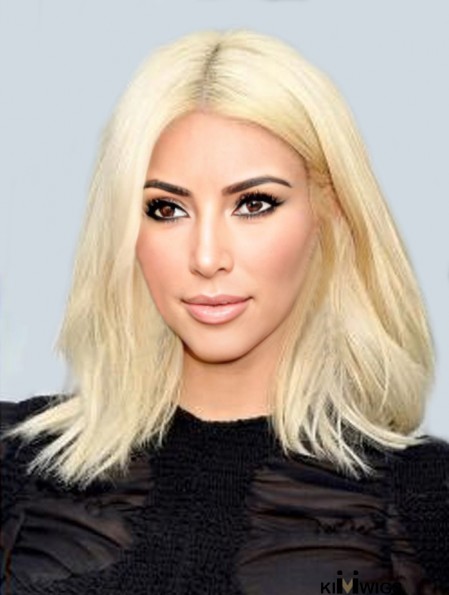 Shoulder Length Lace Front 14 inch Straight Blonde Remy Human Hair Kim Kardashian Wigs
