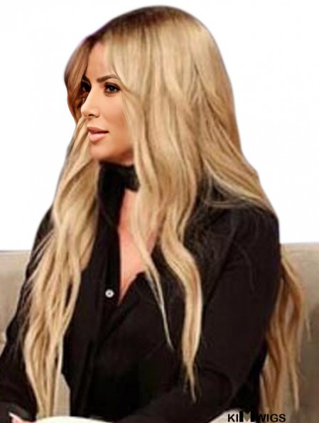 Lace Front Blonde 24 inch Without Bangs Wavy Long Synthetic Kim Zolciak Wigs