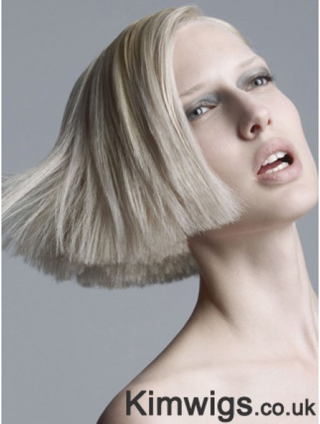 Fashion Straight Grey Wig Chin Length Platinum Blonde Wig UK
