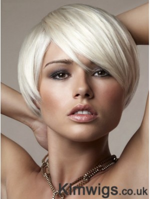 Bob Fashion Platinum Blonde Wig Short Straight Capless Wig UK