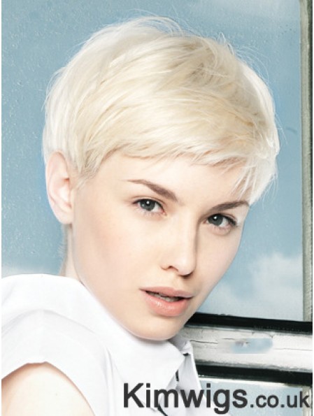 Lace Front Wig Platinum Color Short Length Straight Style Boycuts