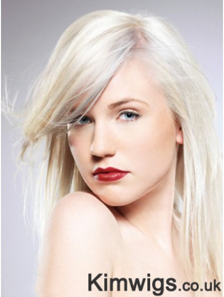 Capless With Bangs Long Straight 16 inch Platinum Blonde Convenient Fashion Wigs