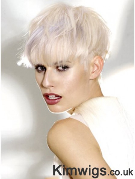 Monofilament Boycuts Short Straight 8 inch Platinum Blonde Ideal Fashion Wigs