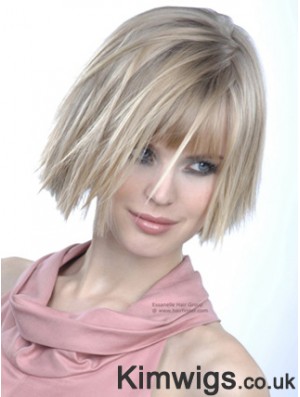 Monofilament Bobs Chin Length Straight 10 inch Platinum Blonde Good Fashion Wigs