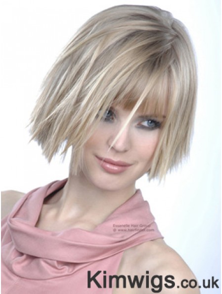 Monofilament Bobs Chin Length Straight 10 inch Platinum Blonde Good Fashion Wigs