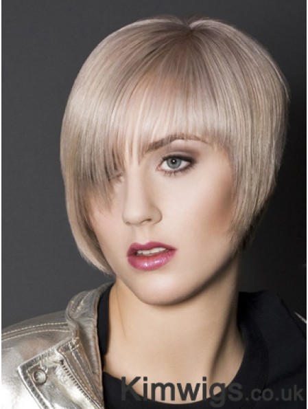 Capless Boycuts Short Straight 10 inch Platinum Blonde Sleek Fashion Wigs