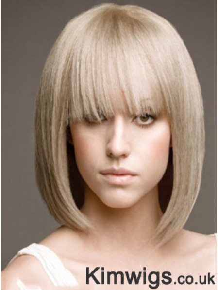 Full Lace Bobs Chin Length Straight 12 inch Platinum Blonde Beautiful Fashion Wigs