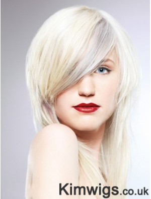 Lace Front With Bangs Long Straight 16 inch Platinum Blonde Fashionable Fashion Wigs